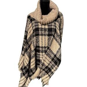 Poncho women’s size L-XL black & tan funnel neck sweater like
